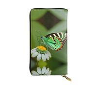Portefeuille long en cuir imprimé papillon coloré à la feuille verte - Portefeuille personnalisé tendance, plusieurs emplacements pour cartes, prêt à offrir, noir, One Size