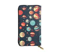 Portefeuille long en cuir imprimé planète spatiale - Portefeuille personnalisé tendance, plusieurs emplacements pour cartes, prêt à offrir, noir, One Size