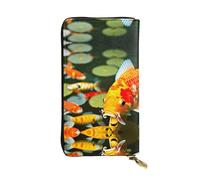 Portefeuille long en cuir imprimé poisson koi japonais - Portefeuille personnalisé à la mode, plusieurs emplacements pour cartes, prêt à offrir, noir, taille unique, Noir/blanc, One Size