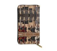 Portefeuille long en cuir imprimé pour guitare, basse, instruments de musique - Portefeuille personnalisé tendance, plusieurs emplacements pour cartes et poche pour pièces de monnaie, noir, taille