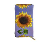 Portefeuille long en cuir imprimé tournesol Bloom - Portefeuille personnalisé à la mode, plusieurs emplacements pour cartes, prêt à offrir, noir, One Size