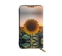 Portefeuille long en cuir imprimé tournesol et coucher de soleil - Portefeuille personnalisé à la mode, plusieurs emplacements pour cartes, prêt à offrir, noir, taille unique, Noir/blanc, One Size