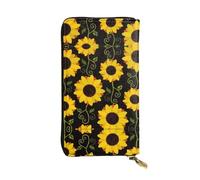 Portefeuille long en cuir imprimé tournesol floral - Portefeuille personnalisé à la mode, plusieurs emplacements pour cartes, prêt à offrir, noir, taille unique, Noir/blanc, One Size