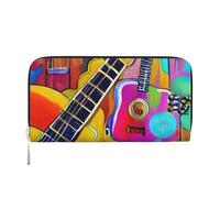 Portefeuille long en cuir pour homme avec imprimé guitare acoustique et guitares