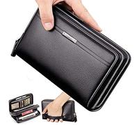 Portefeuille long en cuir pour homme, grand sac à main d'affaires, porte-cartes, cadeau pour homme, père, fils, mari, petit ami, noir, L, Classique