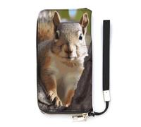 Portefeuille long en cuir synthétique fin avec emplacements pour cartes, motif écureuil dans l'arbre pour hommes et femmes, blanc, 20 x 10,5 cm, blanc, 20x10.5cm