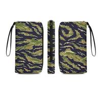 Portefeuille long en cuir synthétique, porte-cartes de crédit à fermeture éclair étanche, motif camouflage vert armée, rayures de tigre du Vietnam, organiseur de cartes compact avec plusieurs emplacem