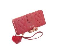 Portefeuille long en cuir synthétique pour femme - Grande capacité - Fermeture éclair - Porte-monnaie - Organisateur de cartes pour téléphone portable - Sac à main, Rouge, Taille unique