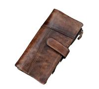 Portefeuille long en cuir vintage pour homme et femme avec fermeture éclair, marron foncé