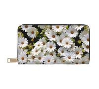 Portefeuille long en similicuir à motif marguerite chic et élégant pour femme moderne, grande capacité, porte-cartes et poches de rangement, sac à main durable pour voyage quotidien, blanc, Taille