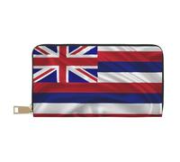 Portefeuille long en similicuir avec motif drapeau d'Hawaï pour femme moderne, grande capacité, porte-cartes et poches de rangement, sac à main durable pour voyage quotidien, blanc, Taille unique