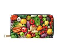 Portefeuille long en similicuir pour femme moderne - Grande capacité - Porte-cartes et poches de rangement - Sac à main durable pour tous les jours - Fruits et légumes frais, blanc, Taille unique