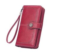 Portefeuille long et tendance rétro pour femme - Grande capacité - Portefeuille personnalisé pour homme, Rouge, Taille unique