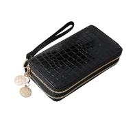 Portefeuille Long Femme Noir en Cuir Pu, Double Zip, Grosse Capacité | Multi Compartiments, Rangement Pratique pour Cartes, Monnaie, Photos et Billets, Format Portable pour Paquet