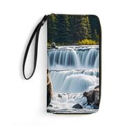 Portefeuille long multi-poches pour femme Grizzlies in River Falls - Portefeuille en cuir ultra fin avec poche à fermeture éclair pour le magasinage et le travail - Style moderne - 19,7 x 10,5 cm,