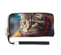 Portefeuille long pour femme Motif fleurs dans un chariot de courses Pochette en cuir Grande capacité Porte-cartes de crédit Porte-monnaie, Clôture chez les chats, 20.0*10.5cm