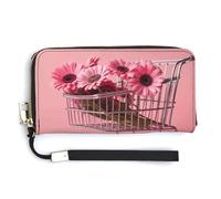 Portefeuille long pour femme Motif fleurs dans un chariot de courses Pochette en cuir Grande capacité Porte-cartes de crédit Porte-monnaie, Fleurs dans le panier, 20.0*10.5cm