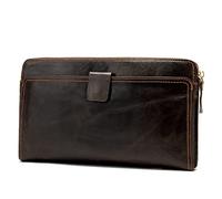 Portefeuille long pour homme, porte-cartes bancaires, poche pour pièces de monnaie, porte-monnaie pour homme, fermeture éclair, grande capacité, poche pour téléphone (couleur : marron, taille : 24 x 3