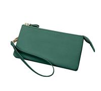 Portefeuille Long véritable avec Fermeture éclair, Porte-Passeport, étui d'identité, Support for écouteurs et câble de Chargement, 1 pièce pour Les Fêtes Et Les Voyages(Dark Green)