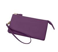 Portefeuille Long véritable avec Fermeture éclair, Porte-Passeport, étui d'identité, Support for écouteurs et câble de Chargement, 1 pièce pour Les Fêtes Et Les Voyages(Purple)