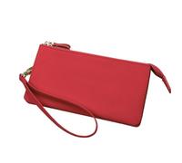 Portefeuille Long véritable avec Fermeture éclair, Porte-Passeport, étui d'identité, Support for écouteurs et câble de Chargement, 1 pièce pour Les Fêtes Et Les Voyages(Red)