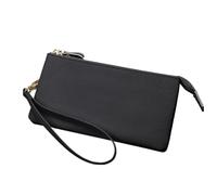 Portefeuille Long véritable avec Fermeture éclair, Porte-Passeport, étui d'identité, Support for écouteurs et câble de Chargement, 1 pièce pour Les Fêtes Et Les Voyages(Black)