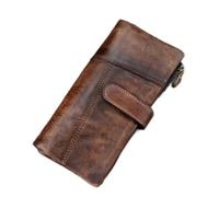 Portefeuille long vintage en cuir véritable pour hommes et femmes, porte-cartes de crédit, fermeture éclair, portefeuille pour téléphone portable (couleur : A, taille : taille unique), A, taille
