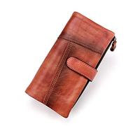 Portefeuille long vintage en cuir véritable pour hommes et femmes, porte-cartes de crédit, fermeture éclair, portefeuille pour téléphone portable, meilleur choix (couleur : laiton, taille : 19,5 x 9,5
