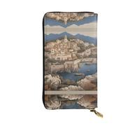 Portefeuille méditerranéen en cuir avec fermeture éclair contrastée, 19 x 10,4 cm de long, plusieurs compartiments et grande capacité, un bon cadeau pour vos amis