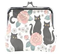 Portefeuille mignon personnalisé pour femmes en cuir élégant chats noirs rose baiser serrure pièce monnaie changement de carte porte-monnaie, élégant noir chats rose, classique, élégant chat noir rose