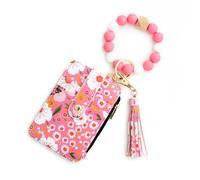 Portefeuille Mince de Fleur avec Fermeture éclair et Porte-clés Support Carte crédit bloquant RFID étui Voyage en Cuir PU fenêtre d'identification 1* E