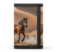 Portefeuille minimaliste à trois volets pour homme - Motif chevaux qui courent dans le désert - Portefeuille antivol pour cartes et espèces
