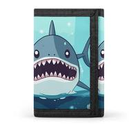 Portefeuille minimaliste à trois volets pour homme motif requin de dessin animé flottant dans l'eau, portefeuille antivol, peut contenir des cartes et de l'argent liquide