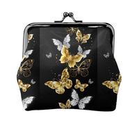 Portefeuille minimaliste avec papillons blancs et dorés pour les voyages quotidiens et les aventures de voyage, noir, taille unique, Art Déco, Noir , Talla única, Art déco