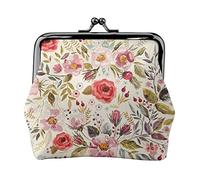 Portefeuille moderne imprimé floral double fermoir cadre en métal cuir Kiss Lock Change Pouch Portefeuille pour femme avec clés, petit sac à main, Noir , Taille unique