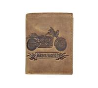 LOLUNA® Portefeuille Moto Cuir Vintage, RFID Blocage, 3 Volets avec Pression, Carte, permis, identité et Monnaie - Idée Cadeau (Marron Moto)