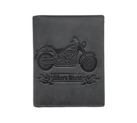 LOLUNA® Portefeuille Moto Cuir Vintage, RFID Blocage, 3 Volets avec Pression, Carte, permis, identité et Monnaie - Idée Cadeau (Noir Moto)
