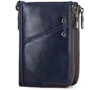 Portefeuille multifonction double fermeture éclair vertical RFID Ati-Theft Cuir brossé, bleu, A