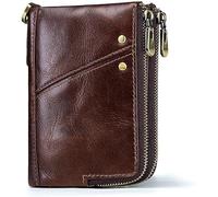 Portefeuille multifonction double fermeture éclair vertical RFID Ati-Theft Cuir brossé, marron, A