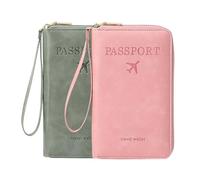 Portefeuille multifonction RFID pour passeport, étui de rangement antivol pour portefeuille, étui de protection antivol essentiel pour voyage, Rose + vert, Moderne