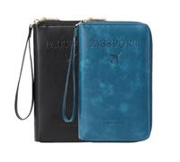 Portefeuille multifonction RFID pour passeport, étui de rangement antivol pour portefeuille, étui de protection antivol essentiel pour voyage, Noir+Bleu, Moderne