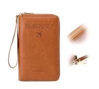 Portefeuille multifonction RFID pour passeport, étui de rangement antivol pour portefeuille, étui de protection antivol essentiel pour voyage, marron, 19 x 11.5 x 2 cm / 7.48 x 4.52 x 0.78 inches