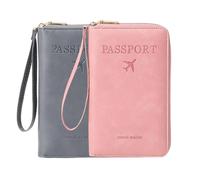Portefeuille multifonction RFID pour passeport, étui de rangement antivol pour portefeuille, étui de protection antivol essentiel pour voyage, Rose + gris, Moderne