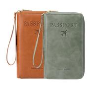 Portefeuille multifonction RFID pour passeport, étui de rangement antivol pour portefeuille, étui de protection antivol essentiel pour voyage, Marron + vert, Moderne