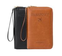 Portefeuille multifonction RFID pour passeport, étui de rangement antivol pour portefeuille, étui de protection antivol essentiel pour voyage, Marron + noir, Moderne