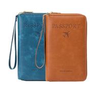 Portefeuille multifonction RFID pour passeport, étui de rangement antivol pour portefeuille, étui de protection antivol essentiel pour voyage, Marron + bleu, Moderne