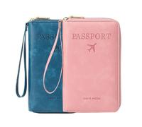 Portefeuille multifonction RFID pour passeport, étui de rangement antivol pour portefeuille, étui de protection antivol essentiel pour voyage, Rose + bleu, Moderne