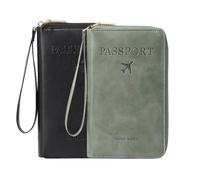 Portefeuille multifonction RFID pour passeport, étui de rangement antivol pour portefeuille, étui de protection antivol essentiel pour voyage, Noir/vert, Moderne