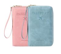 Portefeuille multifonction RFID pour passeport, étui de rangement antivol pour portefeuille, étui de protection antivol essentiel pour voyage, Rose + bleu ciel, Moderne