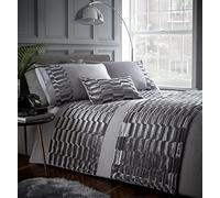 Portefeuille Murray en Velours Souple Motif Parure de lit avec Housse de Couette de lit, Polyester, Gris Pierre, King